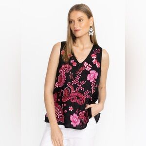 Johnny Was Black Pink Embroidery “Cassia Tank” Size XXL